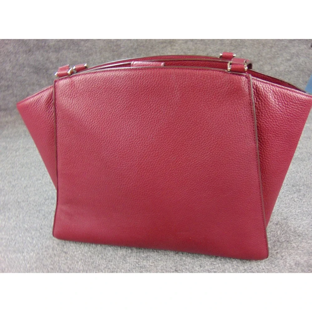 Kate Spade Tote Burgundy Red Pebbled Leather Satchel Bag with Pouch Shoulder Bag
